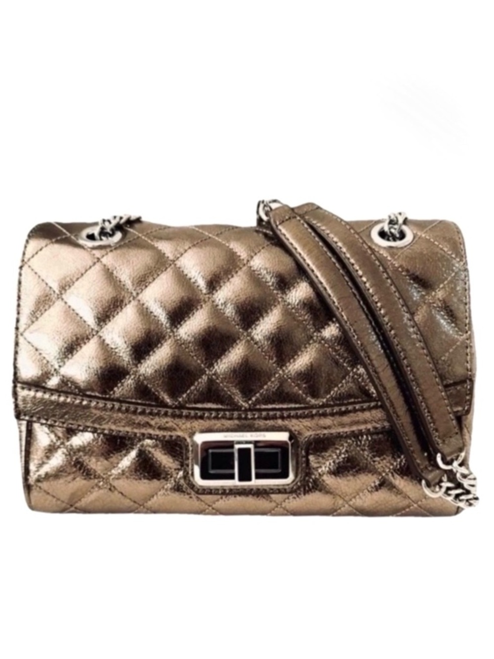 Michael Kors Hannah Shoulder Flap Quilted Chain Metallic Textured Leather